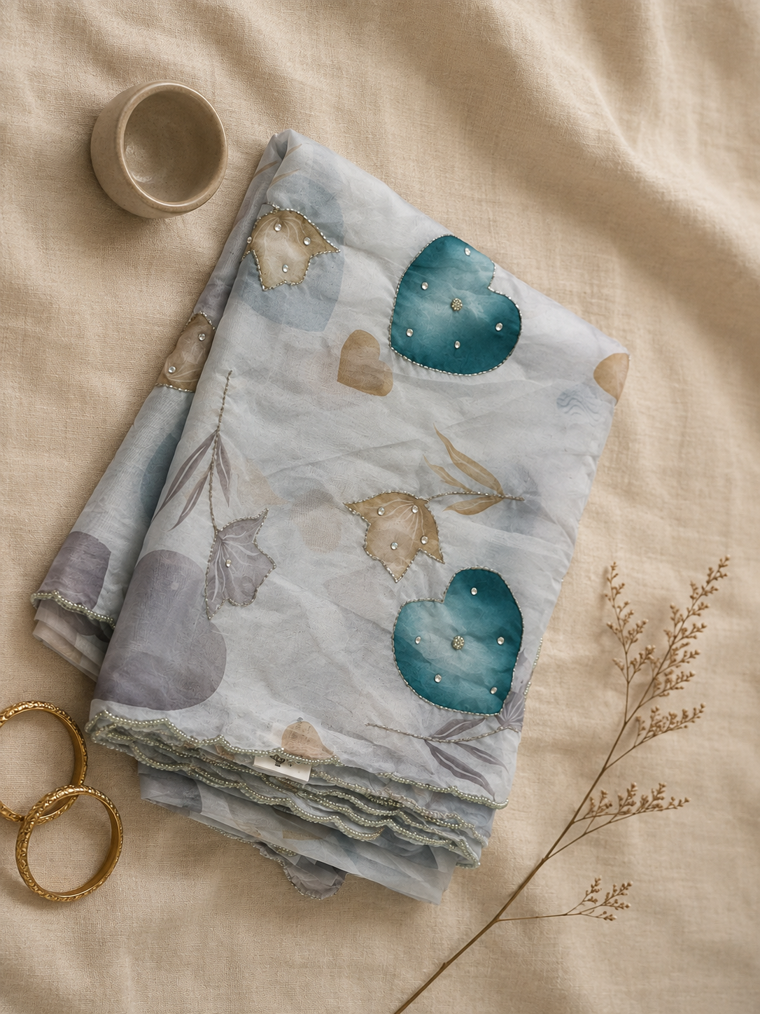 The Ice Blue Heart Embellished Organza Saree
