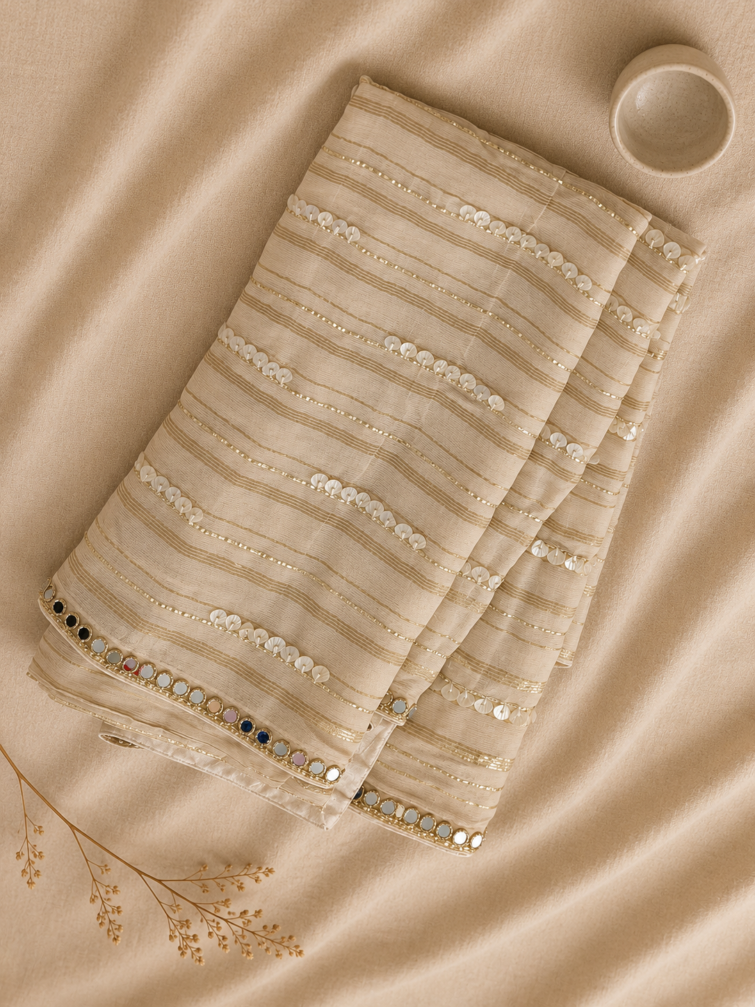 Champagne Gold Striped Saree