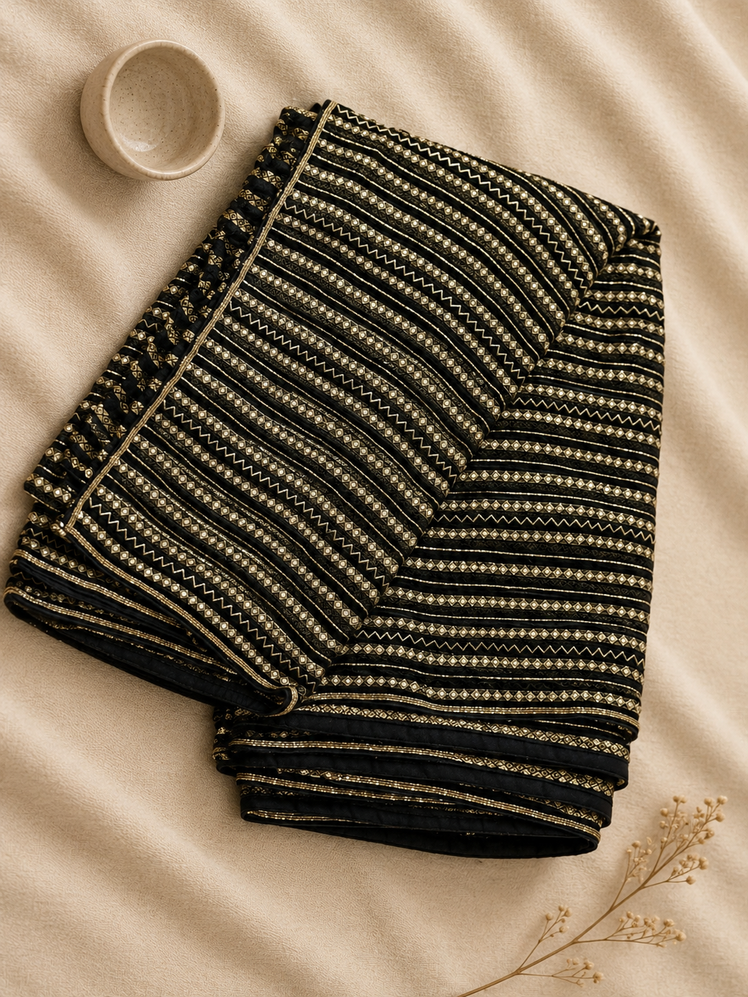 Opulent Black & Gold Woven Zari Stripe Saree